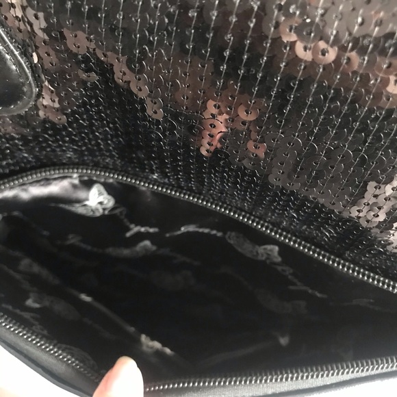 Joan Boyce Glam Black Sequins Overnight Oversized Travel Tote Crossbody Bag - Picture 5 of 16